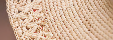 SD lace brim raffia detail of hat.