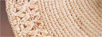 SD lace brim raffia detail of hat.